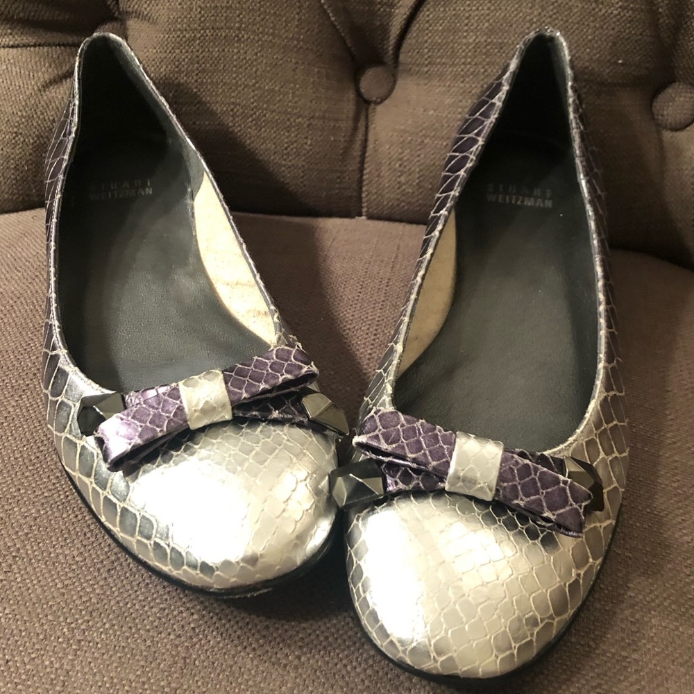 Stuart Weitzman Silver/Grey Metallic Python Flat - image 1